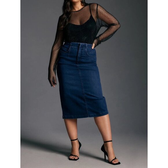 By Anthropologie Denim Midi Skirt The summit 26W - Picture 2 of 3